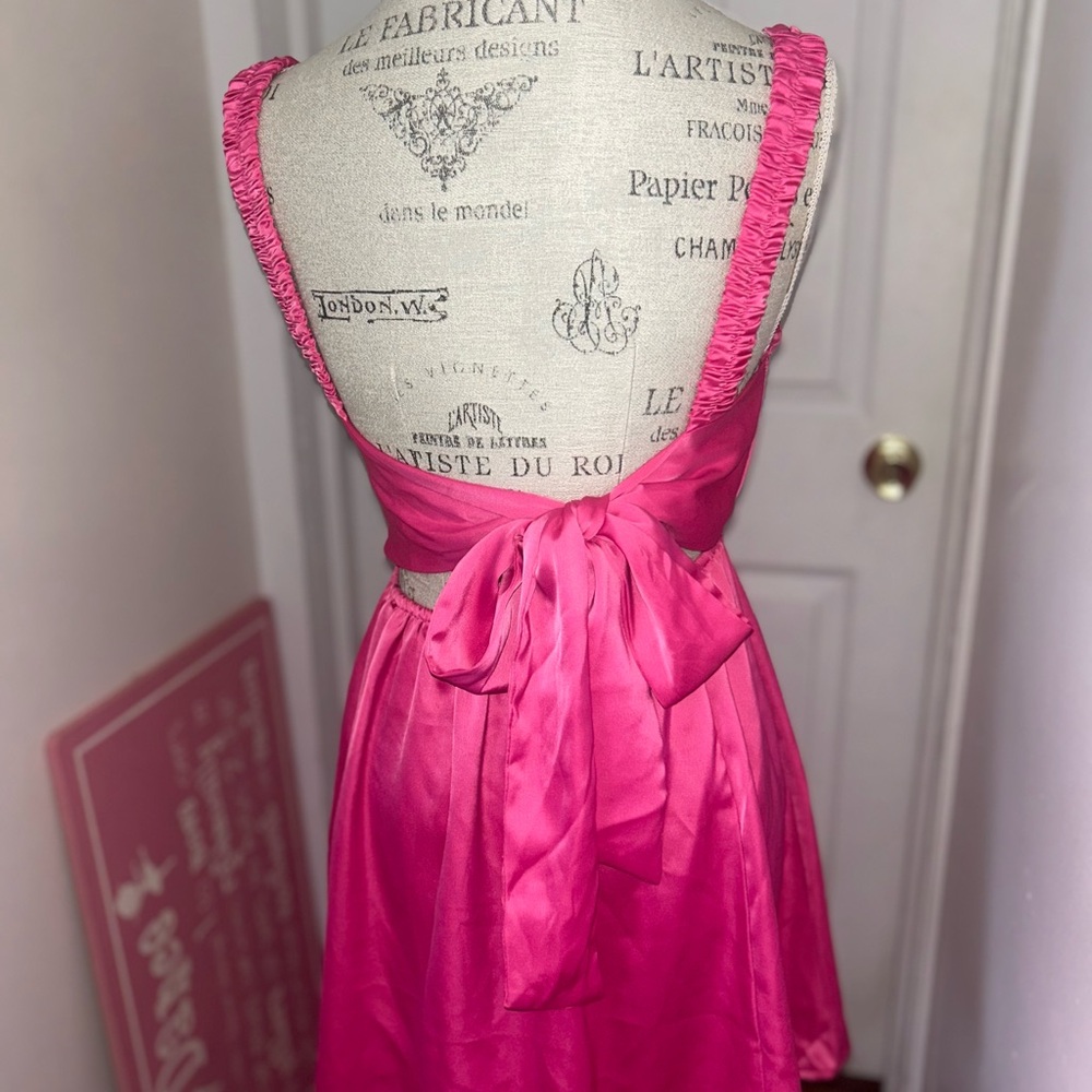 Small Hot Pink Urban Outfitters Silk Bow Dress